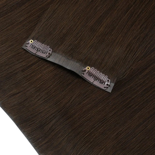 Full shine Medium Brown temporary clip in hair extensions give festival goers a full style update.