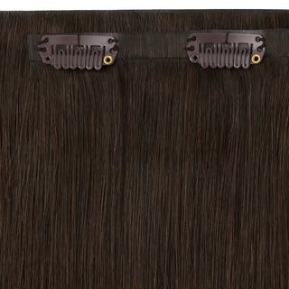Full shine Medium Brown hair extension clips offer DIY makers a secure weft hold.