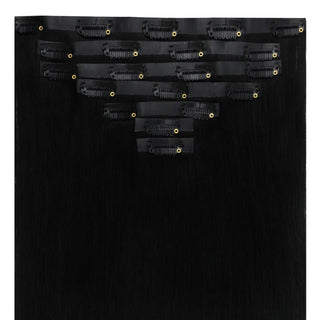 Full shine Off Black real hair clip in extensions give natural look enthusiasts a radiant hair texture.