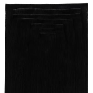 Full shine Off Black clip in hair extensions provide straight hair enthusiasts with a 22 inch sleek style.