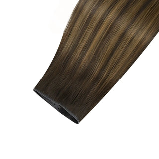 Full shine Golden_Brown_Balayage_hair_pieces providing thin hair women with a smooth straight finish.