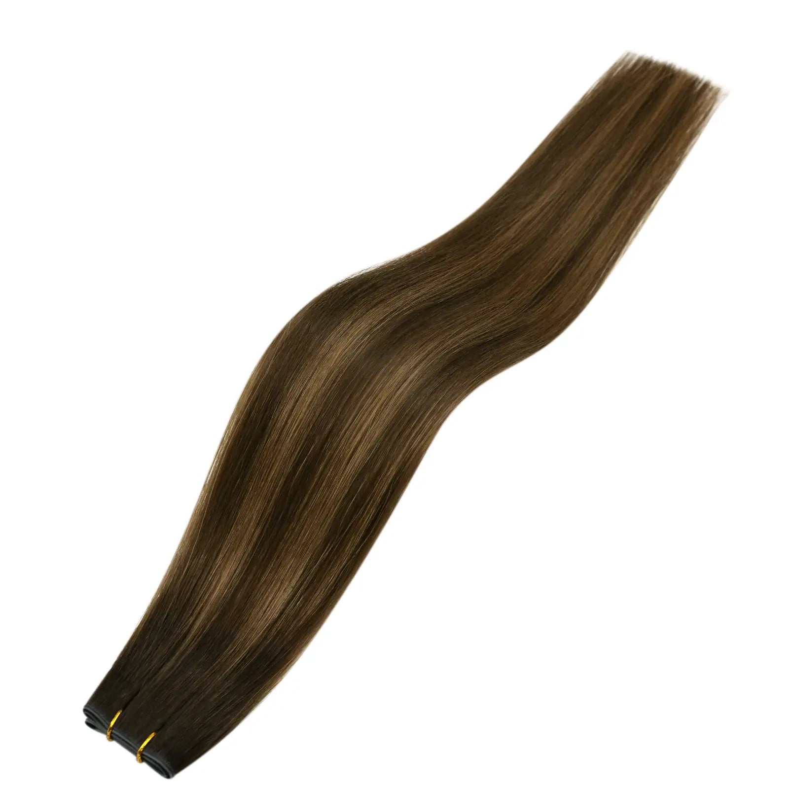 Full Shine cool brunette human hair extensions with smoky coffee brown and neutral ash brown dimension