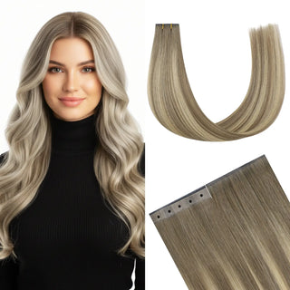 Fullshine Virgin Hair XO Invisible Weft in Light Ash Brown Balayage provides natural-looking volume and effortless styling.
