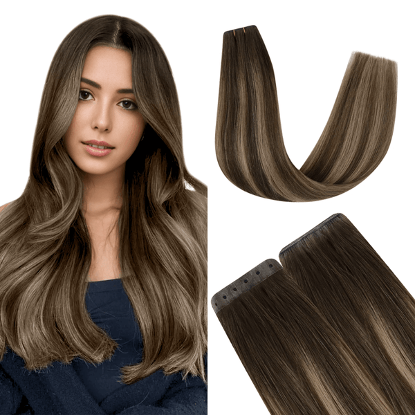 Fullshine Balayage Brown Hair Extensions with Brown and Blonde Highlights, 22 Inches, 100% Real Human Hair, Seamless Weft, Natural-Looking Brown Balayage, Rich Brown Highlights, Soft and Silky Texture, Lightweight, Full Volume, Tangle-Free, Long-Lasting Shine, Healthy Hair, Non-Shedding, Effortless Styling, Comfortable Fit