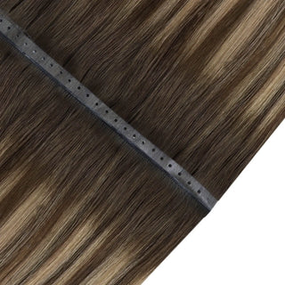 Fullshine Balayage Brown Highlights Real Human Hair Extensions with Blonde Highlights, 20 Inches, Seamless Weft, Rich Brown Balayage, Subtle Blonde Highlights, Smooth and Silky, Lightweight, Non-Shedding, Natural Volume, Healthy Hair, Full Body Texture, Tangle-Free, Easy to Style, Long-Lasting Shine