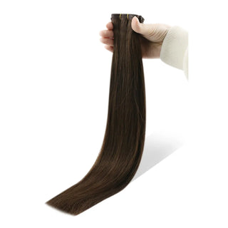 Virgin dark brown extensions providing smooth blending and durability.