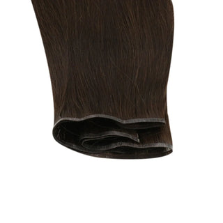 Virgin dark brown hair extensions from Fullshine for volume and natural tones.