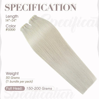 Fullshine invisible and flat silk weft platinum blonde virgin hair designed for flawless installation.