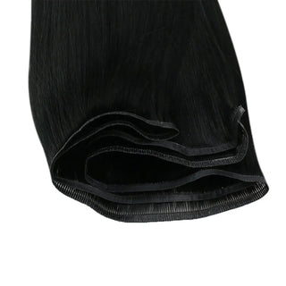 Fullshine sleek jet black virgin hair flat silk weft designed for comfortable daily wear.