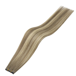 XO Invisible Weft by Fullshine in Light Ash Brown Balayage delivers voluminous, natural hair for daily wear.
