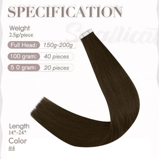Fullshine medium brown tape in human hair delivers a natural, flawless finish.