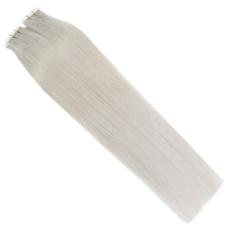 Platinum blonde extensions with silky movement and shine.