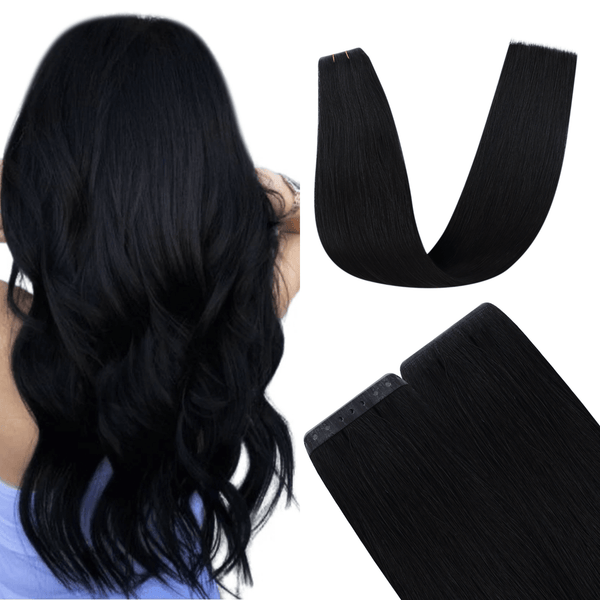 Fullshine Real Hair, Jet Black, Invisible Weft, Hair Extensions, Natural Fit, Seamless, Long Hair, Comfortable, Bead Ring Installation, Hair Growth