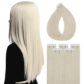 Fullshine platinum blonde virgin tape ins offer a bright, icy blonde finish.