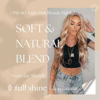 Fullshine blonde highlights with rose brown lowlights creating a warm dimensional balayage effect.