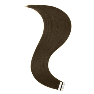Fullshine tape in medium brown virgin hair extensions offer silky movement and durability.