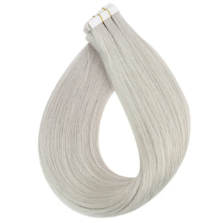Virgin platinum blonde hair offering a polished icy finish.