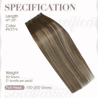 Fullshine balayage brown hair with blonde highlights designed for natural depth and silky texture.
