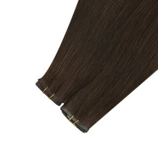 Fullshine dark brown invisible wefts designed for realistic movement.