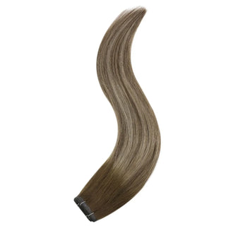 Brown balayage with blonde accents Fullshine virgin hair ideal for soft gradient color.