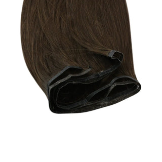 Medium brown invisible weft extensions from Fullshine for natural fullness.