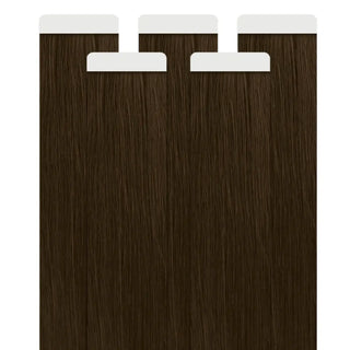 Soft medium brown tape in extensions from Fullshine for natural everyday wear.