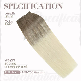 Fullshine flat silk weft featuring soft ash brown roots melting into golden blonde.