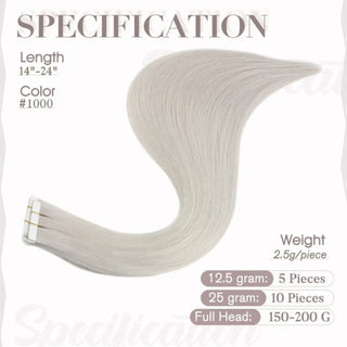 Fullshine virgin hair tape ins delivering a clean cool-toned blonde.