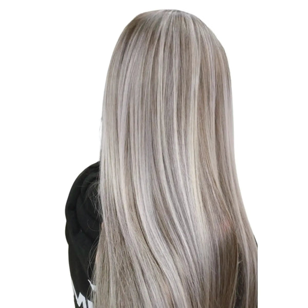 Fullshine Virgin Hair XO Invisible Weft in Ash Blonde with Blonde Highlights provides natural-looking volume and easy styling.