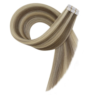 Highlight blonde tape extensions from Full Shine use virgin hair to deliver salon-quality length and a natural finish.
