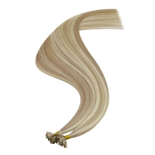 Full Shine highlighted K tip hair extensions are made with virgin human hair and discreet keratin tips for professional application.