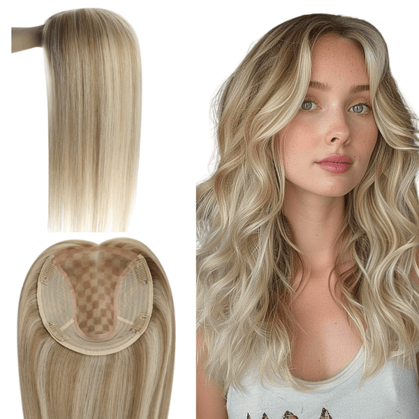 invisible base hair topper, blonde highlight topper, real human hair extension, full shine virgin hair, seamless blend for women, natural parting hairpiece, breathable base topper, effortless volume boost, thinning hair solution, clip in remy hair, hairline coverage, root lift support, realistic scalp design, long wear comfort, lightweight natural texture, crown filler for women