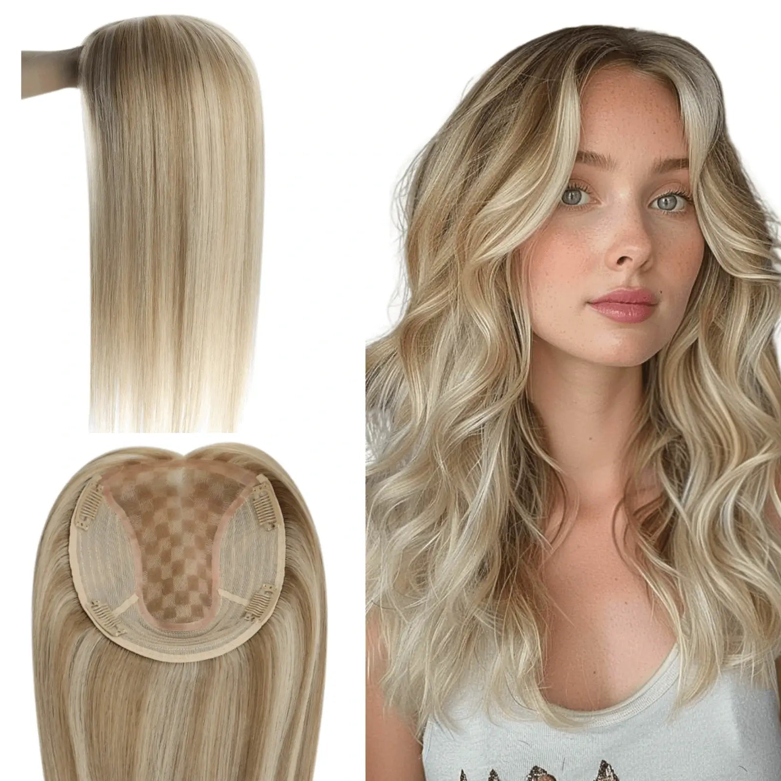 Full Shine 100% human hair clip-in hair piece for grey coverage and thinning hair at the crown with a natural look.