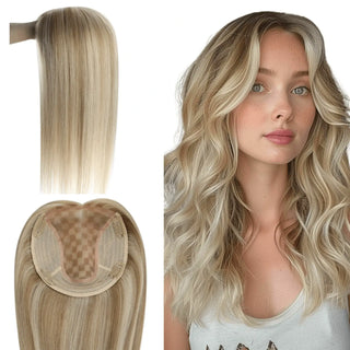 Full Shine 100% human hair clip-in hair piece for grey coverage and thinning hair at the crown with a natural look.