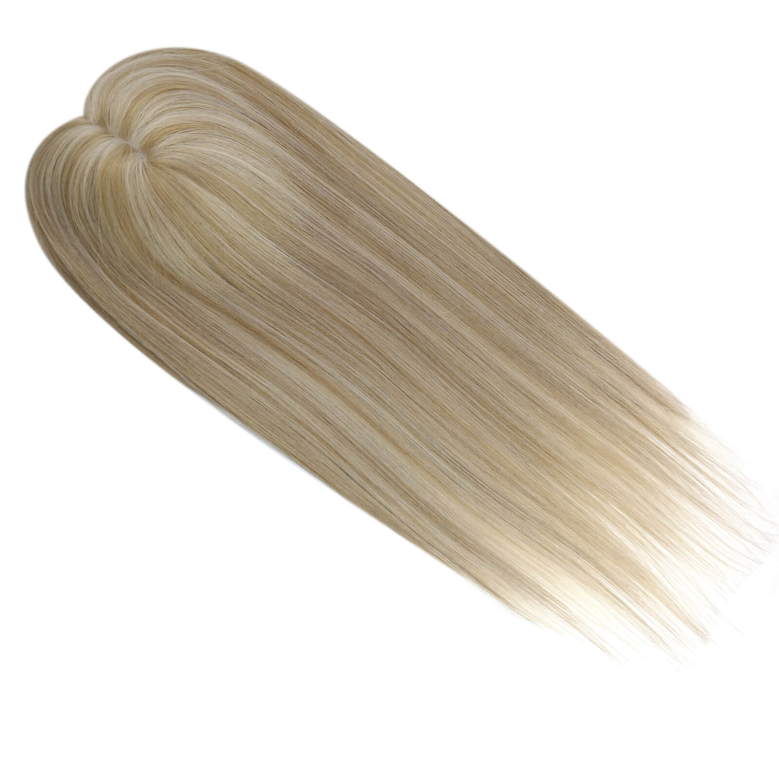 Full Shine Invisible Human Hair Topper with Real Hair and Subtle Blonde Tones