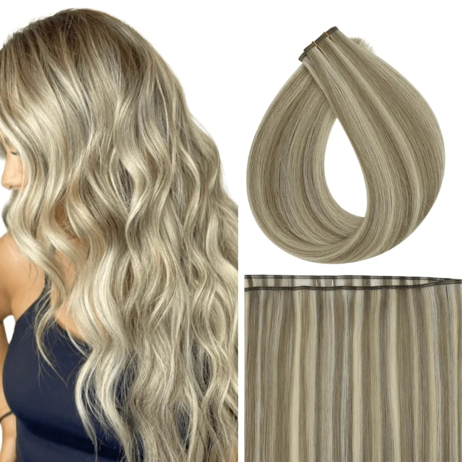 Rich Multi Dimensional Lowlights Virgin Flat Silk Weft Hair Extensions ...