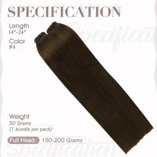 Fullshine medium brown flat silk wefts providing smooth texture and comfort.
