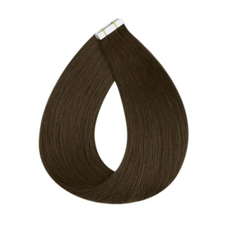 Medium brown Fullshine virgin hair tape ins provide natural color depth and smoothness.