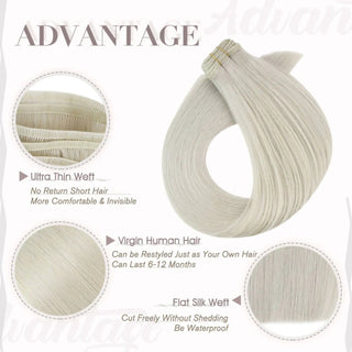 Premium platinum blonde Fullshine virgin hair wefts for seamless blending and natural shine.