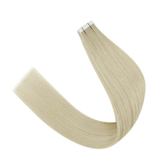 Platinum blonde virgin tape ins create a clean, modern blonde look with easy styling.