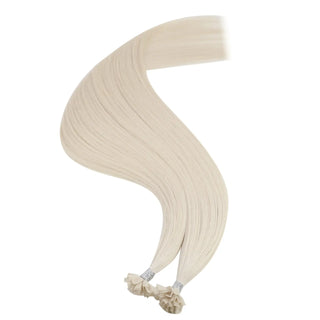 Full Shine pre bonded K tip hair extensions in platinum blonde are made with virgin human hair for professional hair extension applications.