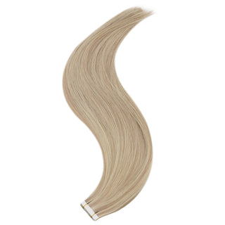 Professional Full Shine tape in hair extensions with blonde highlights use virgin hair for customized volume and length.