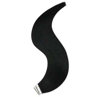 Professional Full Shine tape in hair extensions in jet black offer seamless blending with natural hair.