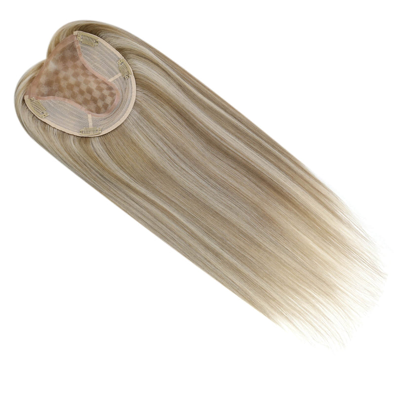 real human hair, blonde shine effect, seamless topper base, invisible wear topper, full crown coverage, fine hair density fix, soft and smooth hair strands, remy quality with highlights, scalp-safe design, discreet clip in base, non-bulky construction, 100% natural hair volume, women’s hair confidence tool, color-safe hair fiber, daily hair boost