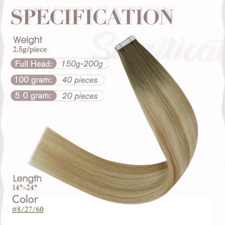 Fullshine tape in blonde lowlights extensions provide multi-tone blonde dimension.