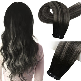Fullshine black virgin hair with bright blonde highlights for striking contrast and natural movement.