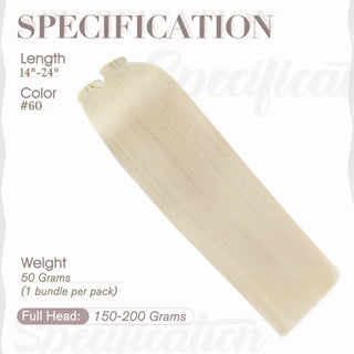 Fullshine bleach blonde flat silk wefts giving lightweight comfortable wear.