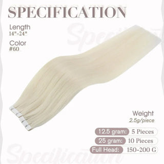 Fullshine tape ins in bleach blonde providing high-impact brightness.