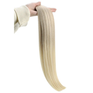 Fullshine multi-tonal blonde hair featuring delicate rose brown pops.