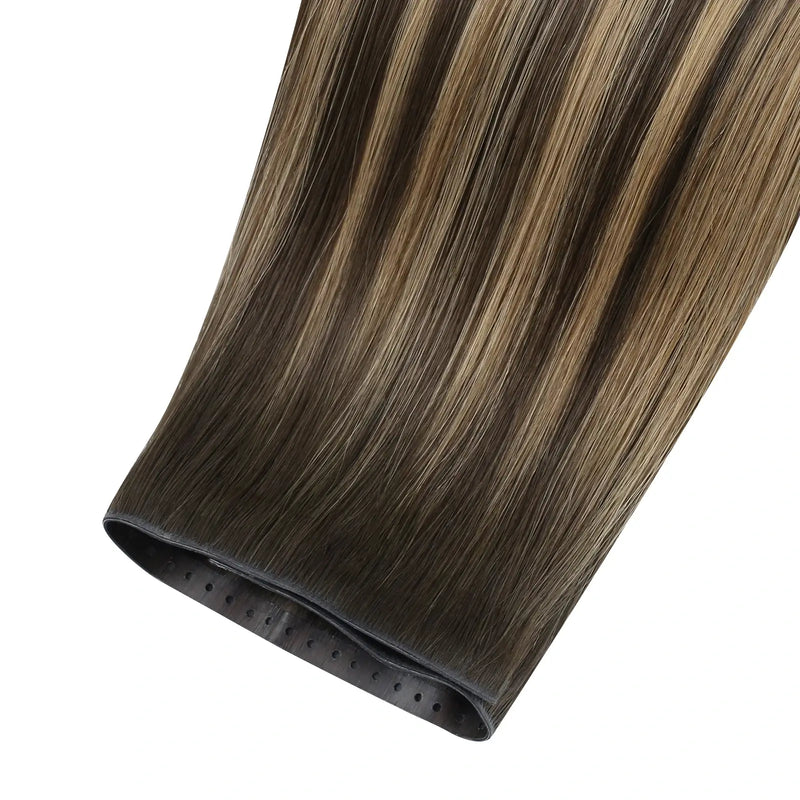 Fullshine Brown with Blonde Highlights Butterfly Weft is high-quality virgin hair that provides natural fullness and shine.